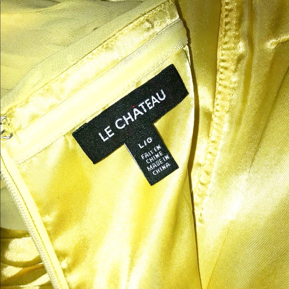 Le Chateau Prom Grad Dress || Yellow Pleated Floor Length Gown - Picture 4 of 4